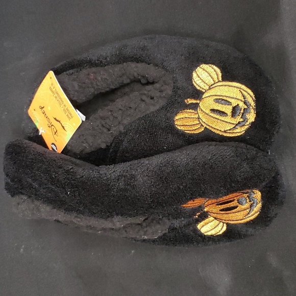 Disney Mickey Mouse Pumpkin Face "Snuggle Toes" Stretch Plush Slippers, … - Picture 1 of 5